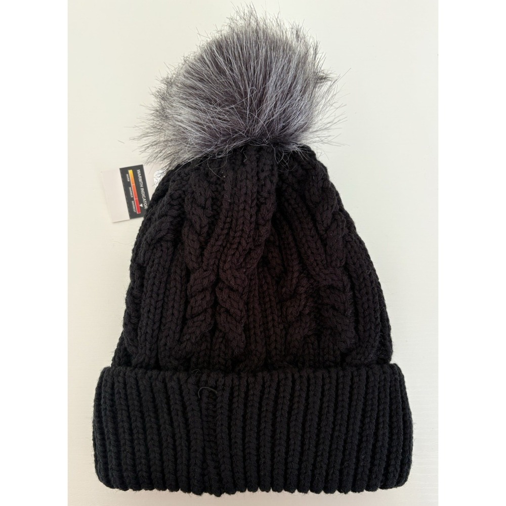 NWT Canada Weather Gear Women's Beanie Hat Black Plush Lined W/Pom Pom Gorpcore - Picture 2 of 5